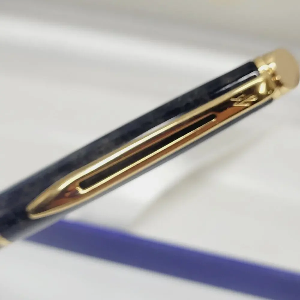 Waterman Paris Black Marble & Gold Trimmed Twist Ballpoint Pen Blue Case LFB